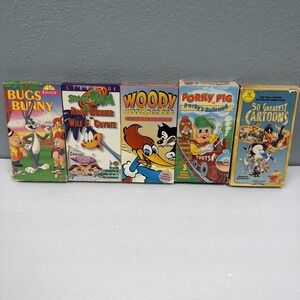 Lot Of 5 VHS Bugs Bunny Road Runner Woody Woodpecker Porky Pig 50 Greatest Cart